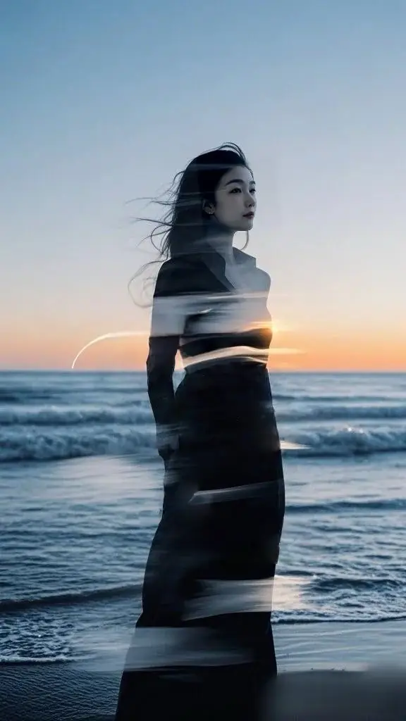 海边双重曝光人物艺术照